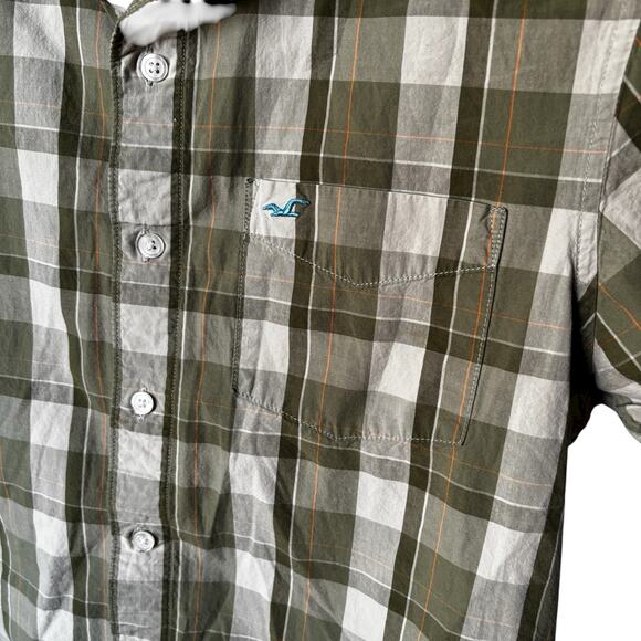 Hollister Button Shirt Mens Large Plaid Green Collared Short Sleeve Y2K Top - Picture 3 of 8